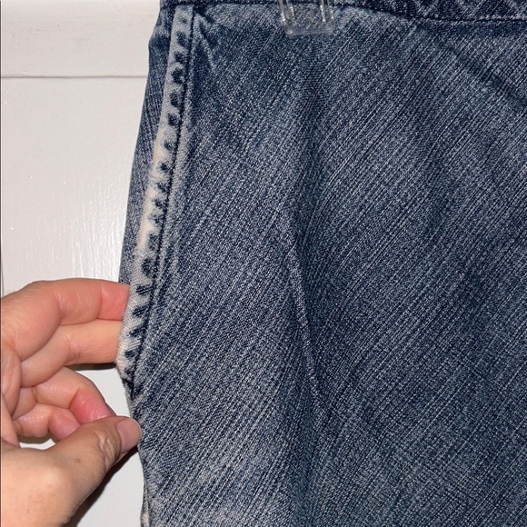 Vintage United Colors Of Benetton Jean Denim Long Skirt Blue Raw Hemline Preppy - Picture 4 of 15